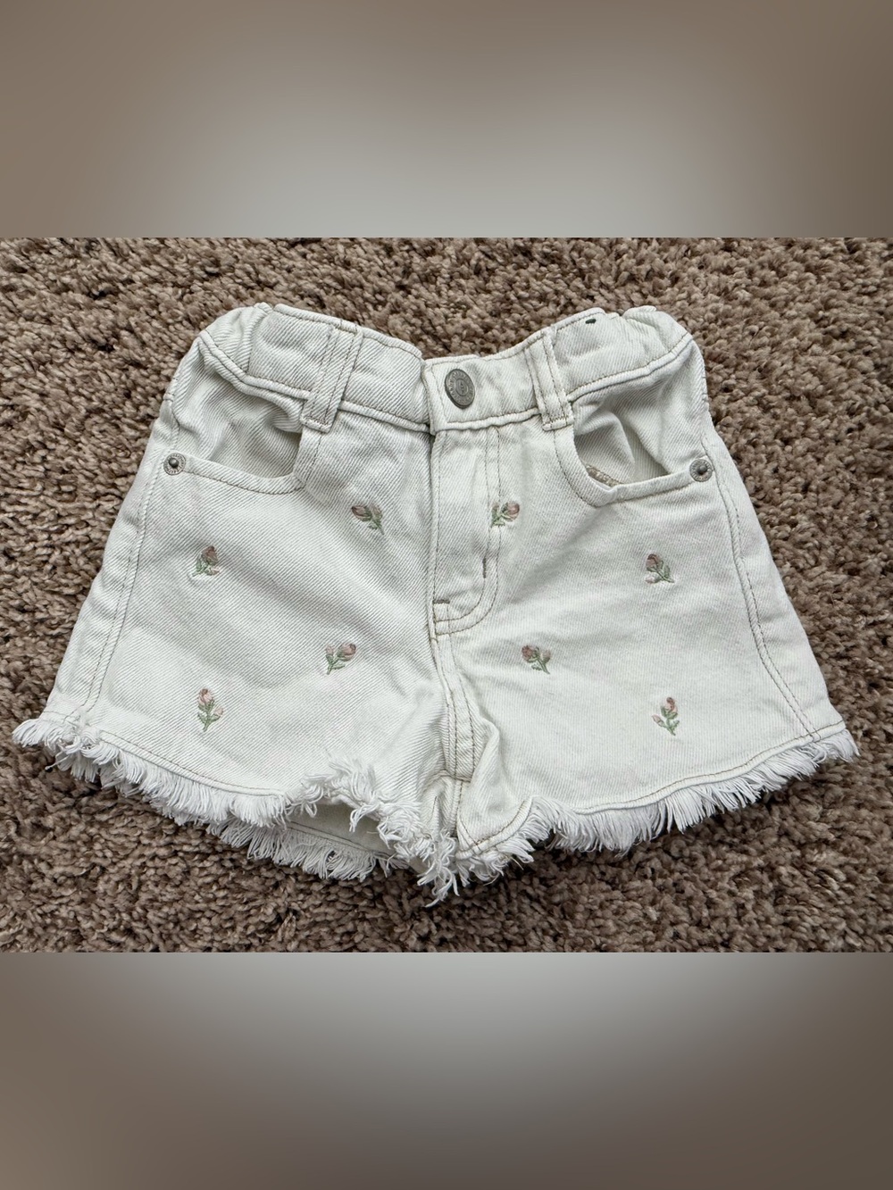 Easy Peasy Toddler Girls Cream Floral Embroidered Denim Shorts 4T